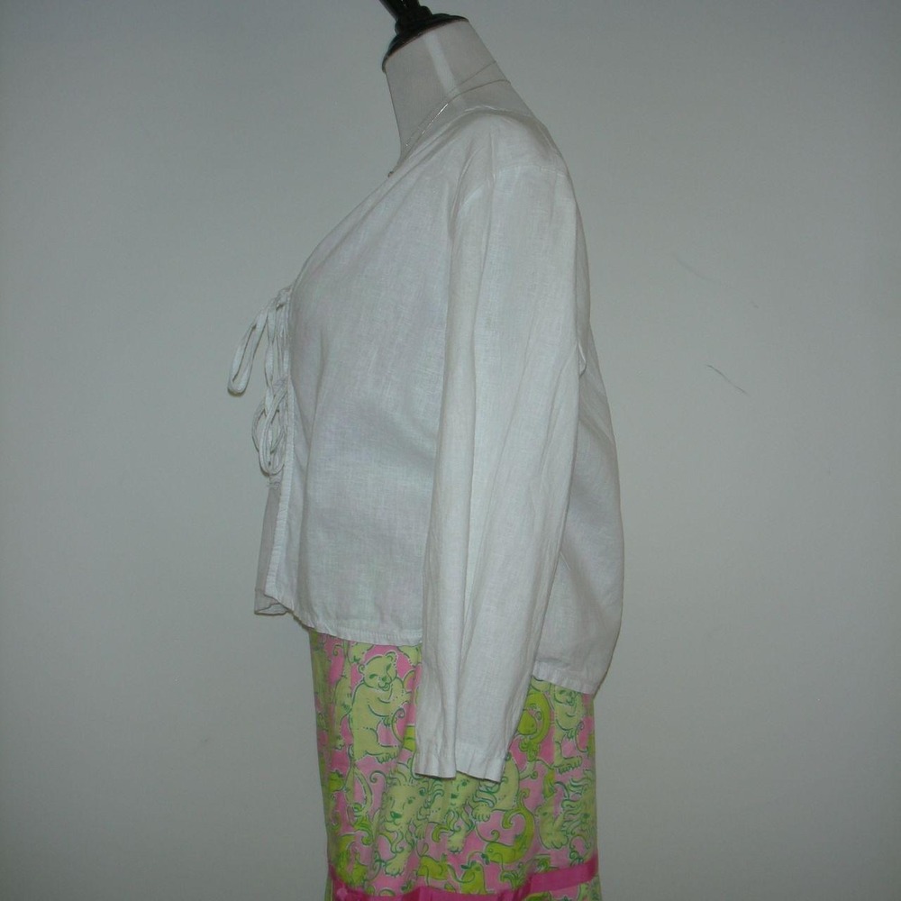 European Linen Tie Front Top White Barcelona Coastal Grandmother Boho Medium - Picture 3 of 6